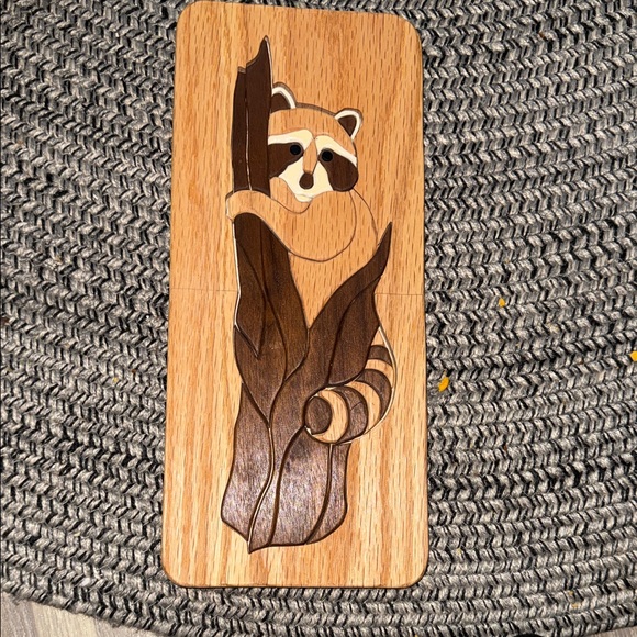 Source Unknown Other - Vintage Intarsia wooden raccoon art plaque